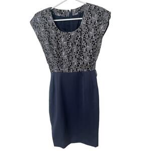 Vintage 90s Purple Blue Embroidered Floral Pencil Dress Club Bodycon XS Small